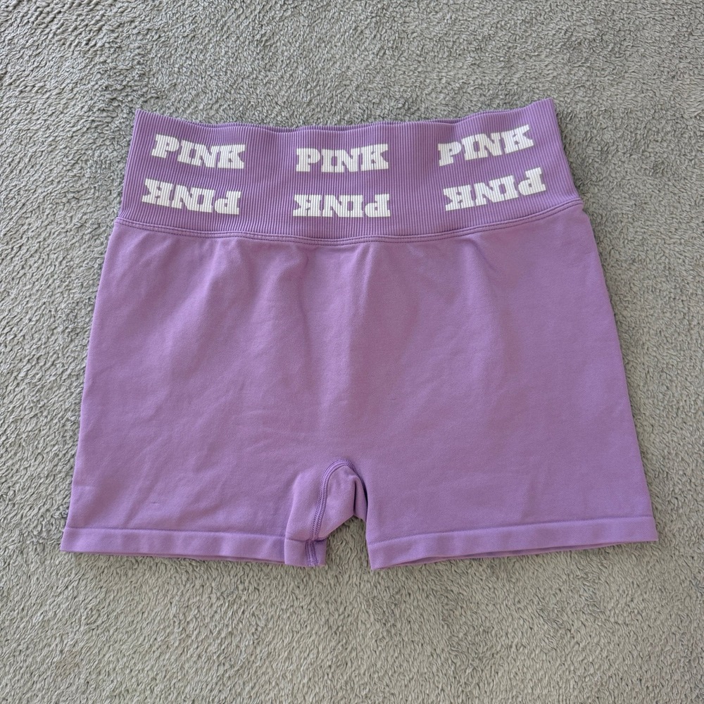 PINK Victoria's Secret Biker Shorts Womens M Purple Seamless Logo Waistband